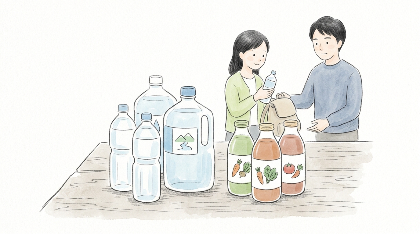 飲み物・不足しがちな栄養(保存水・野菜ジュース)