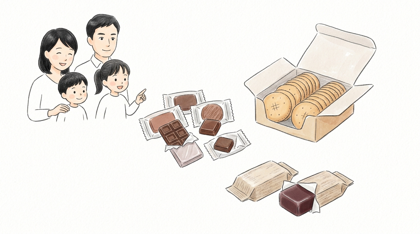 お菓子・デザート(チョコ・ようかん・ビスケット)