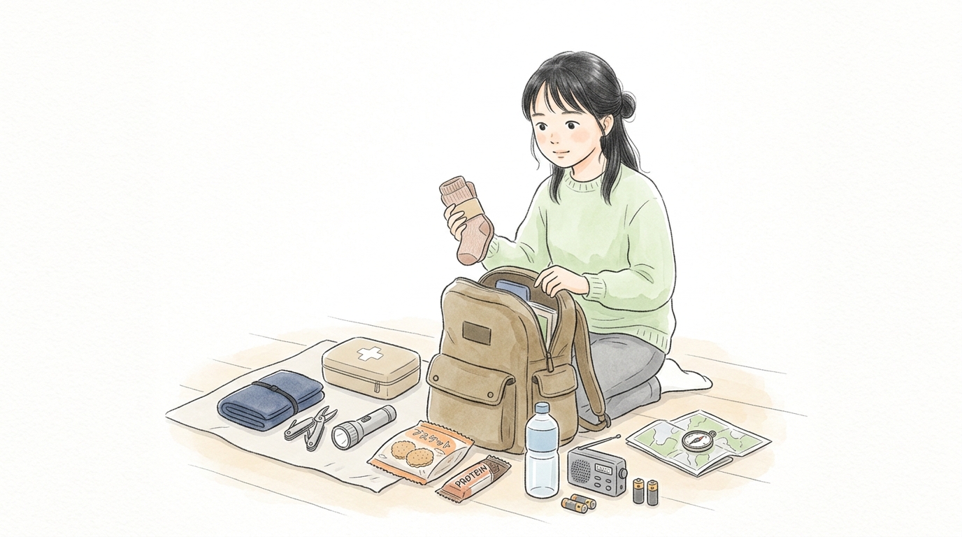 防災グッズを準備する女性